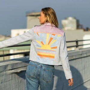 NWT W.A.Y Wonderful &  Young Suede Applique Winter Sky Sun Jacket
